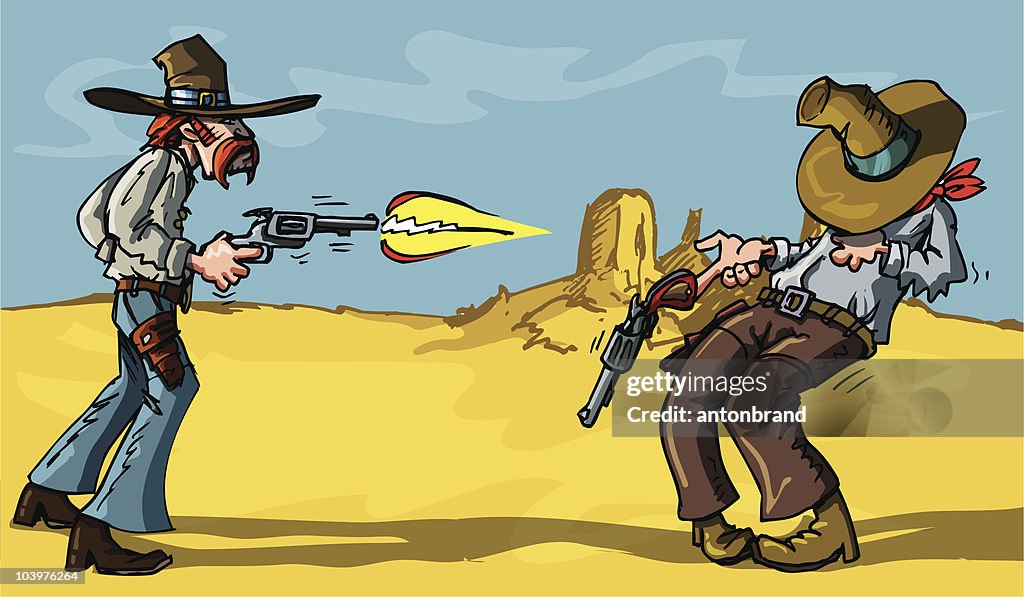 Cowboy shoot-out in the desert