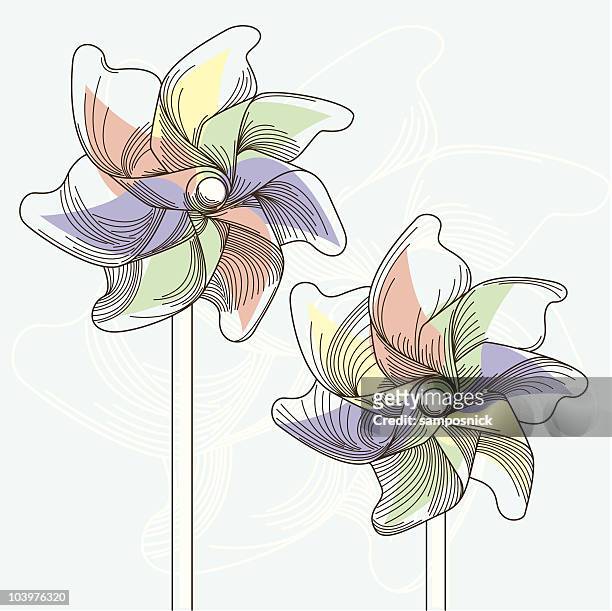 pinwheels in summer - paper windmill stock illustrations