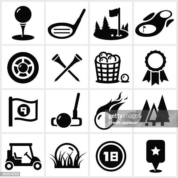 black golf icons - 球座 幅插畫檔、美工圖案、卡通及圖標