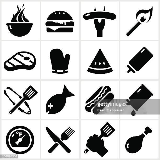 black grilling and bbq icons - tongs work tool stock illustrations