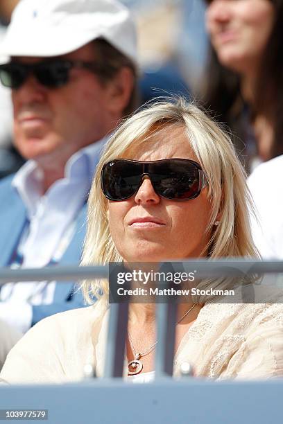 Anna Wozniacki, watches as her daughter, Caroline Wozniacki of Denmark plays against Vera Zvonareva of Russia during her women's semifinal match on...