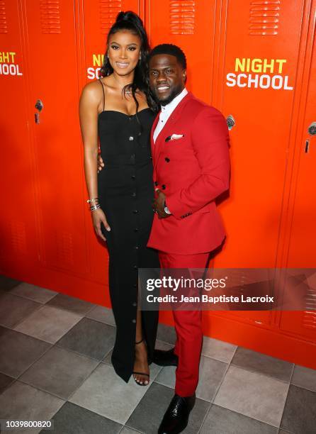 Eniko Parrish and Kevin Hart attend the premiere of Universal Pictures' "Night School" on September 24, 2018 in Los Angeles, California.