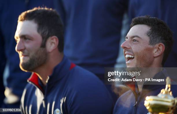 Team Europe's Rory McIlroy and Jon Rahm during a Photocall on preview day two of the Ryder Cup at Le Golf National, Saint-Quentin-en-Yvelines, Paris.