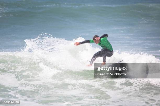 The Portuguese surfer Tomás Fernandes on the wave. Some of the best surfers in the world have arrived in Ribeira D'Ilhas, Portugal, on 24 September...