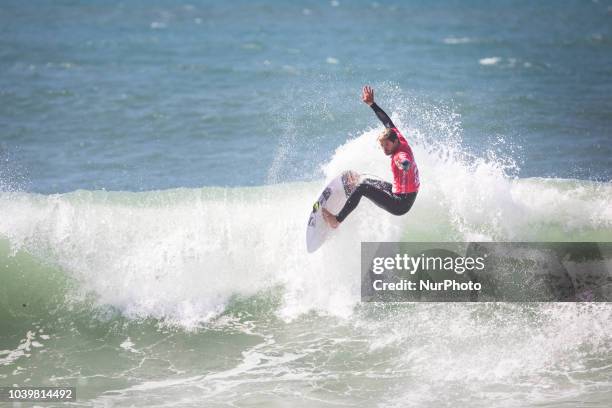 Argentine surfer Santiago Muniz on the wave. Some of the best surfers in the world have arrived in Ribeira D'Ilhas, Portugal, on 24 September 2018...