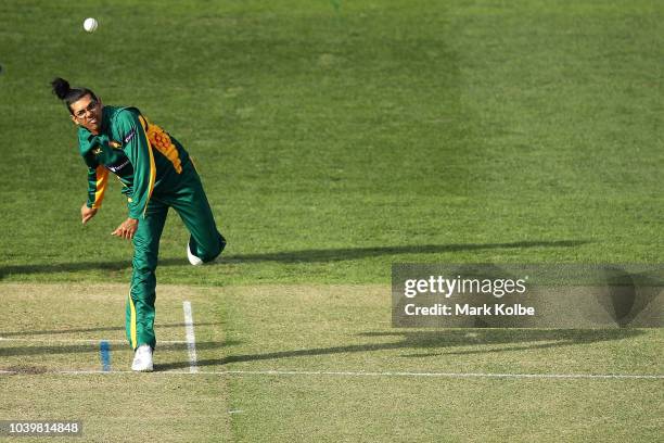 Clive Rose of the Tigers bowls during the JLT One Day Cup match between New South Wales and Tasmania at North Sydney Oval on September 25, 2018 in...