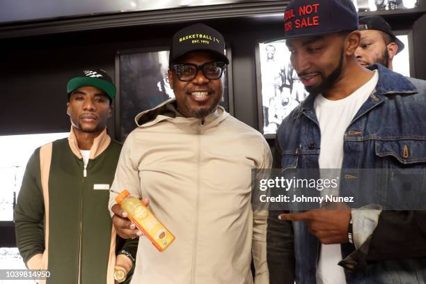 Charlamagne tha God, Emory Jones, and Mysonne attend A Real Conversation With Emory Jones at Jimmy Jazz on September 24, 2018 in New York City.