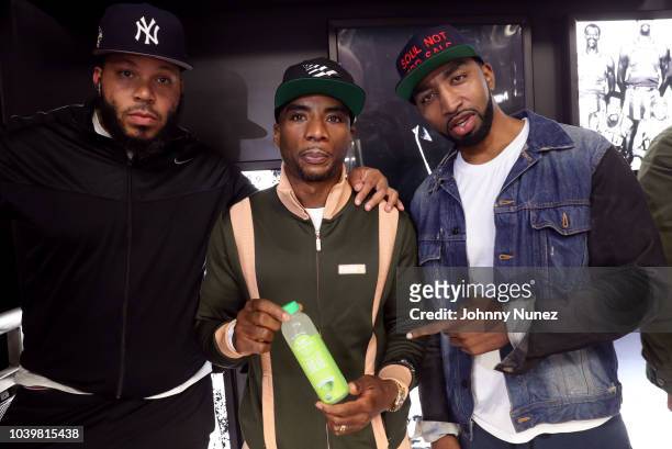 Charlamagne tha God and Mysonne attend A Real Conversation With Emory Jones at Jimmy Jazz on September 24, 2018 in New York City.