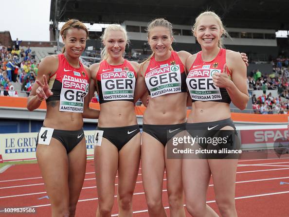 German Female 3000 Distance Racers The German women's 4x100 m relay team poses during the qualification ...