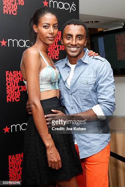 Chef Marcus Samuelsson and wife model Maya Haile attend the Macy's celebration of Fashion's Night Out at Macy's Herald Square on September 10, 2010...