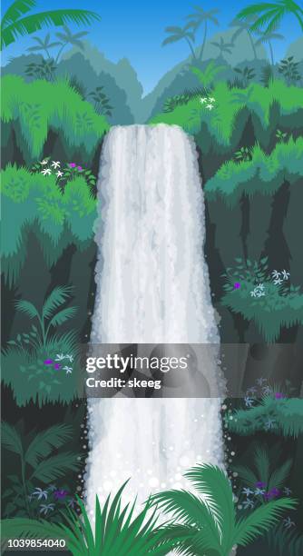 tropical waterfall - vertical plant wall stock illustrations