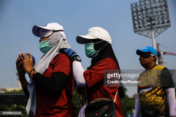 Indonesian player takes part in a lawn bowls practice session, ahead of the 2018 Asian Para Games in Jakarta, Indonesia on Tuesday, September 25,...