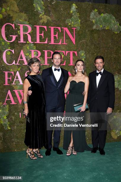 Micaela Le Divelec Lemmi, Armie Hammer, Elizabeth Chambers and James Ferragamo attend the Green Carpet Fashion Awards at Teatro Alla Scala on...