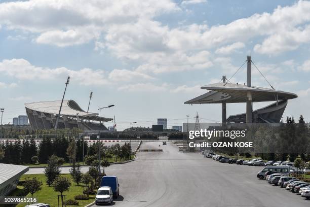 This picture taken on September 21, 2018 shows a general view of Ataturk Olympic Stadium in Istanbul. - On September 27, UEFA will determine if...