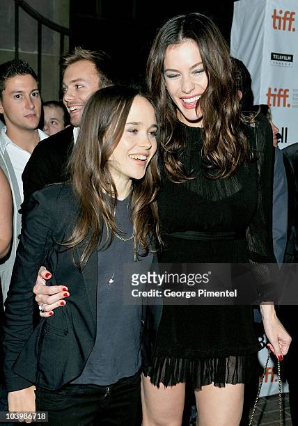 Actresses Ellen Page and Liv Tyler arrive at the "Super" Premiere held at Ryerson Theatre during the 35th Toronto International Film Festival on...