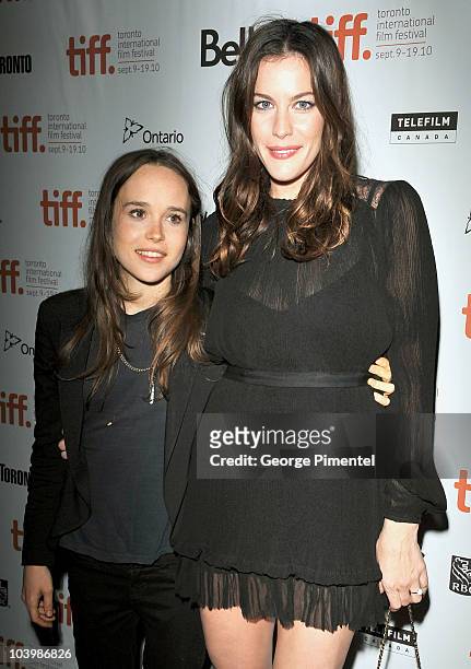 Actresses Ellen Page and Liv Tyler arrive at the "Super" Premiere held at Ryerson Theatre during the 35th Toronto International Film Festival on...