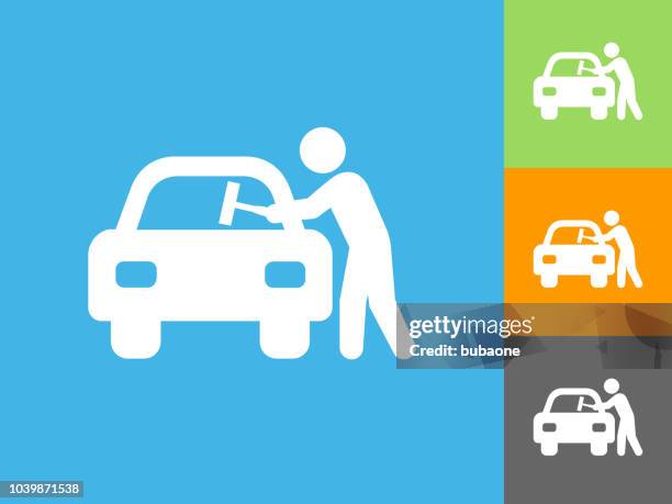 car window cleaning flat icon on blue background - window cleaning stock illustrations