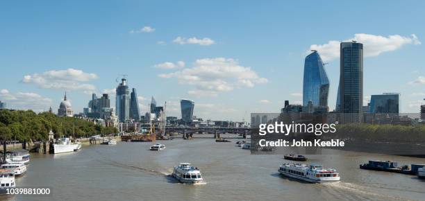 General view of the London skyline from the Waterloo Bridge looking toward Blackfriars bridge and at St Paul's Cathedral, The Heron Tower , National...
