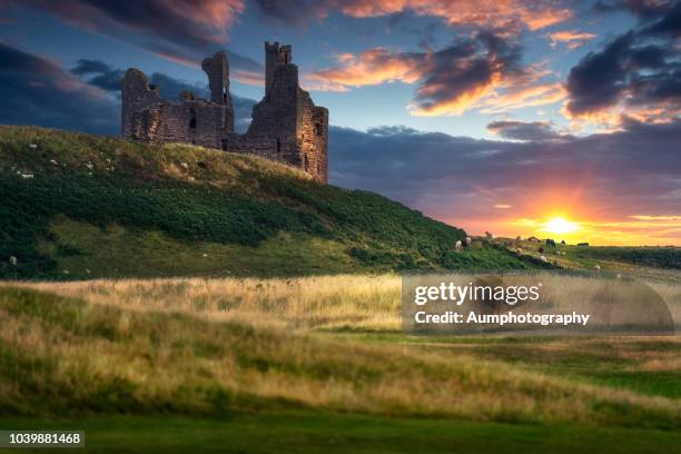 sunset at ardvreck castle, loch assynt, scotland. - scottish castle stock-fotos und bilder