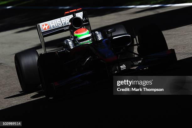 Sakon Yamamoto of Japan and Hispania Racing Team drives during practice for the Italian Formula One Grand Prix at the Autodromo Nazionale di Monza on...