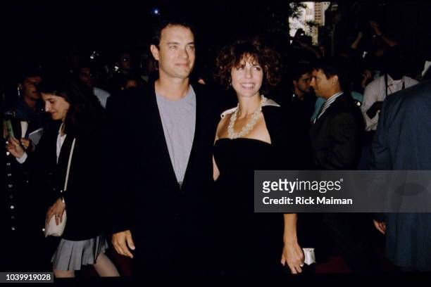 Tom Hanks and his wife Rita Wilson attend the A League of Their Own film premiere directed by Penny Marshall.