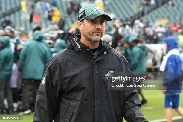 Philadelphia Eagles offensive coordinator Mike Groh looks on during the game between the Indianapolis Colts and the Philadelphia Eagles on September...