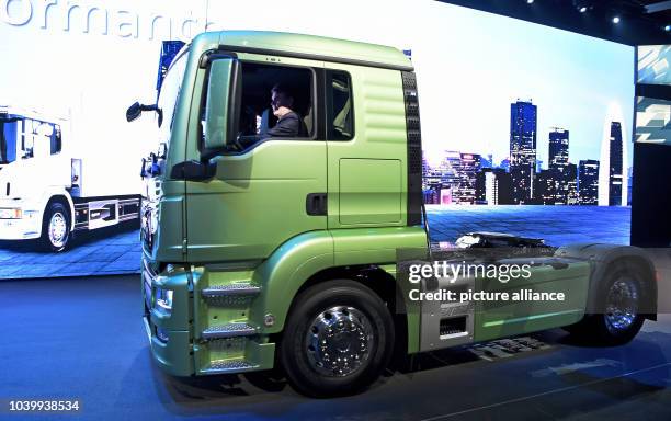 The prototype of a MAN eMobility Truck on show at the Volkswagen Truck & Bus Start-Up Night in Hanover, Germany, 20 September 2016. Before the start...