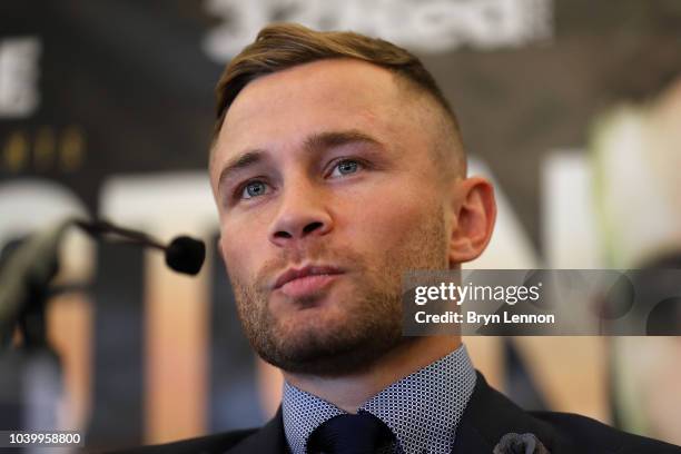 Carl Frampton attends a press conference during the Josh Warrington and Carl Frampton Media Tour on September 25, 2018 in London, England.