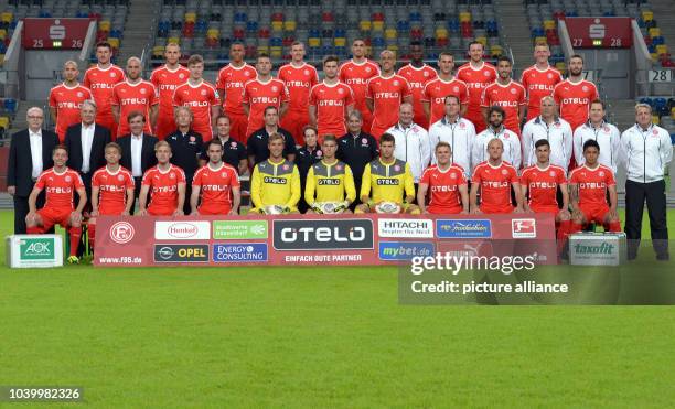 The teamplayers of Bundesliga soccer club Fortuna Duesseldorf pose for a team picture in Duesseldorf, Germany, 27 June 2013. First row from front :...