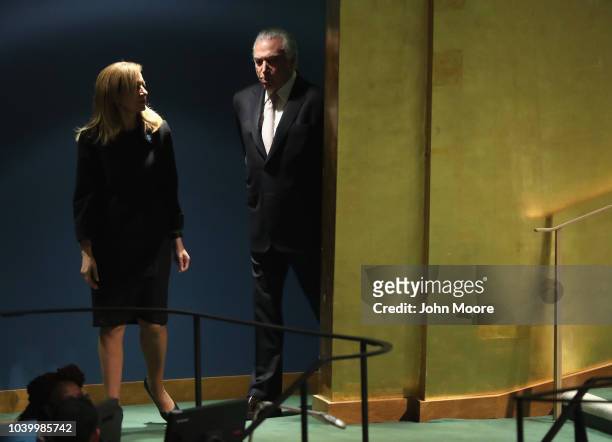 Brazilian President Michel Temer, arrives to address the 73rd session of the United Nations General Assembly on September 25, 2018 in New York...