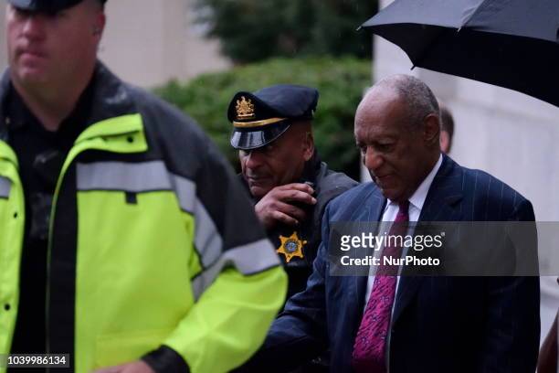 Entertainer Bill Cosby arrives for a scenting hearing in Norristown, PA, on September 25, 2018. Cosby appears before Judge Steven O'Neil after a jury...