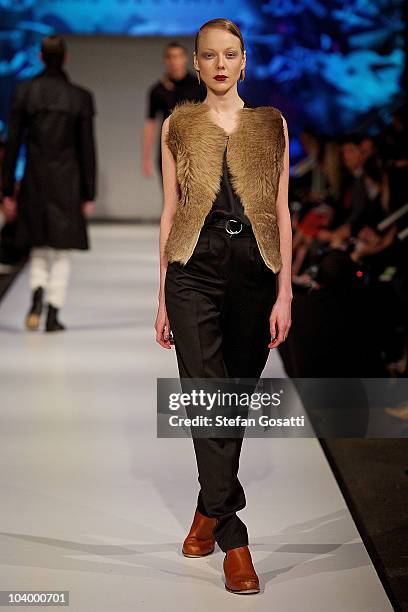 Model showcases designs by Arj Selvam during the WA Designers Collection 2 catwalk show as part of Perth Fashion Week 2010 at Fashion Paramount on...