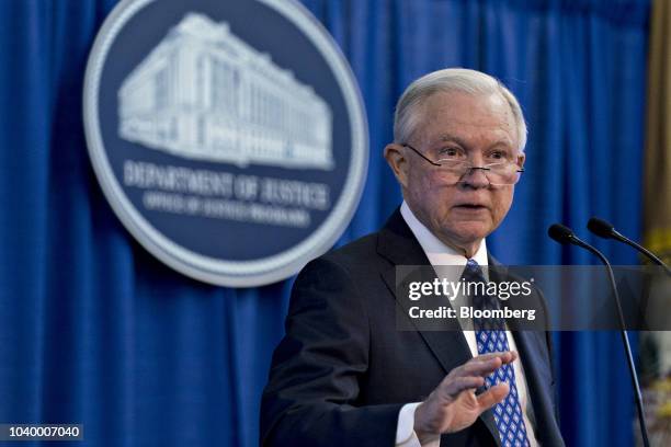 Jeff Sessions, U.S. Attorney general, speaks during an Office of Justice Programs' National Institute of Justice Opioid Research Summit in...