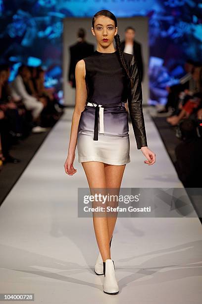 Model showcases designs by Arj Selvam during the WA Designers Collection 2 catwalk show as part of Perth Fashion Week 2010 at Fashion Paramount on...