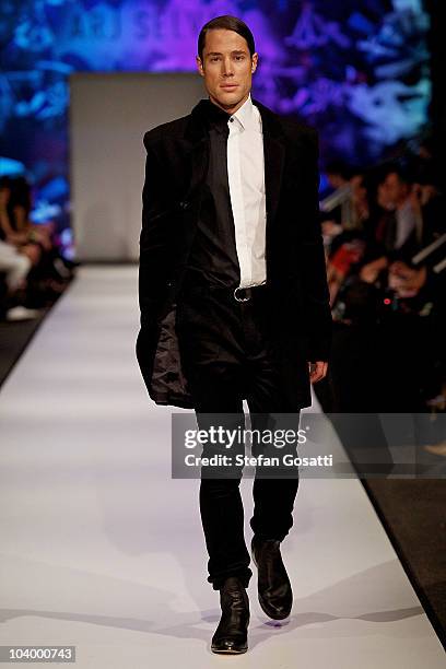 Model showcases designs by Arj Selvam during the WA Designers Collection 2 catwalk show as part of Perth Fashion Week 2010 at Fashion Paramount on...