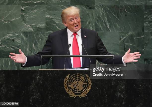 President Donald Trump addresses the 73rd session of the United Nations General Assembly on September 25, 2018 in New York City. The United Nations...