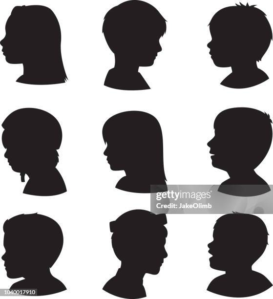 ilustraciones, imágenes clip art, dibujos animados e iconos de stock de los niños perfil siluetas 3 - objetos bebe