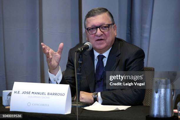 Chairman at Goldman Sachs H.E. Jose Manuel Barroso speaks during the 2018 Concordia Annual Summit - Day 2 at Grand Hyatt New York on September 25,...