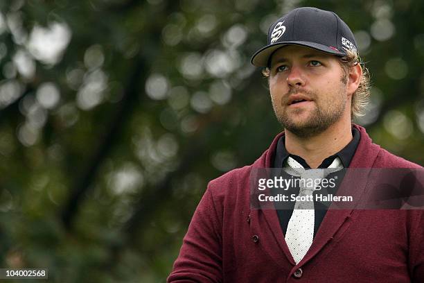 Ryan Moore looks on from the 16th tee during the third round of the BMW Championship at Cog Hill Golf & Country Club on September 11, 2010 in Lemont,...