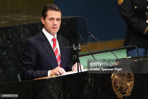 Mexico's President Enrique Pena Nieto addresses the 73rd United Nations General Assembly on September 25, 2018 in New York City. The United Nations...
