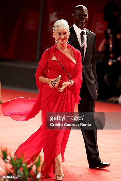 Dame Helen Mirren and actor Djimon Hounsou attends "The Tempest" world premiere during the 67th Venice Film Festival at the Sala Grande Palazzo Del...