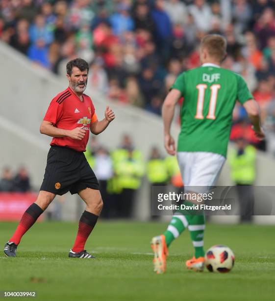 Cork , Ireland - 25 September 2018; Roy Keane of Manchester United Legends, left, and Damien Duff of Republic of Ireland & Celtic Legends during the...