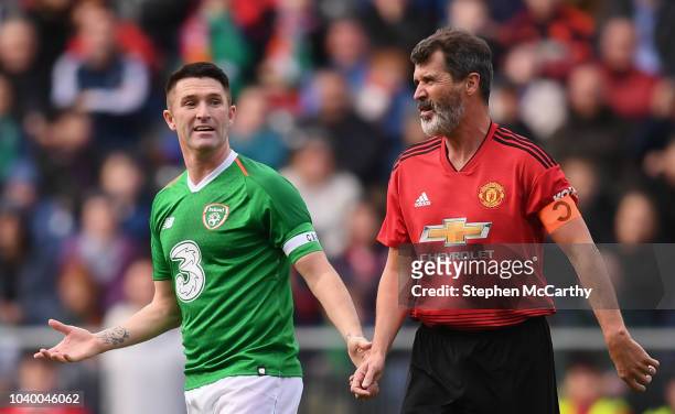 Cork , Ireland - 25 September 2018; Roy Keane of Manchester United Legends, right, and Robbie Keane of Republic of Ireland & Celtic Legends during...