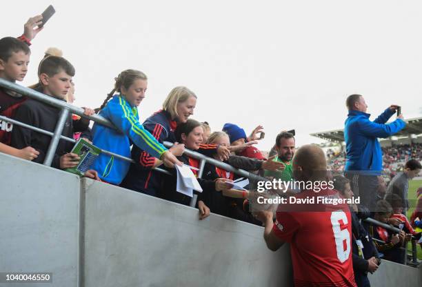 Cork , Ireland - 25 September 2018; Wes Brown of Manchester United Legends signs autographs for fans following the Liam Miller Memorial match between...