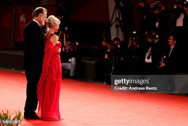 Dame Helen Mirren and husband Taylor Hackford attends "The Tempest" world premiere during the 67th Venice Film Festival at the Sala Grande Palazzo...