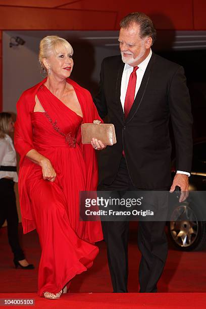 Dame Helen Mirren and husband Taylor Hackford attends "The Tempest" world premiere during the 67th Venice Film Festival at the Sala Grande Palazzo...