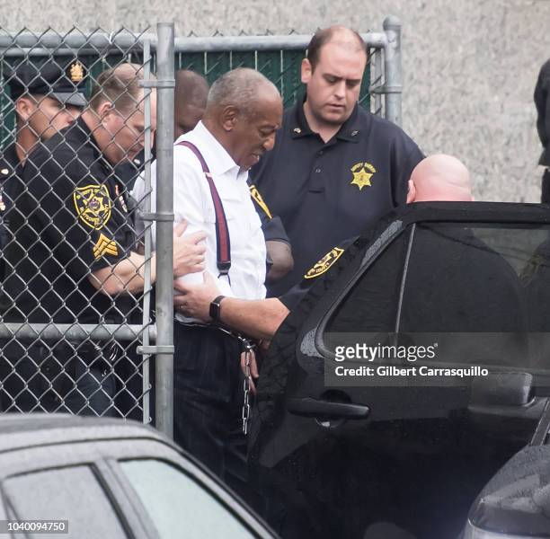 Actor/stand-up comedian Bill Cosby is taken out of to the Montgomery County Courthouse to state prison in shackles after being Sentenced To 3 To 10...
