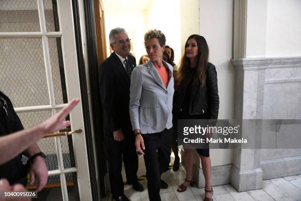 Bill Cosby accusers Andrea Constand and Janice Dickinson depart after he was sentenced to 3-10 years in the assault retrial at the Montgomery County...