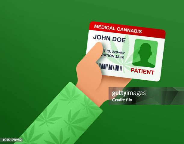ilustraciones, imágenes clip art, dibujos animados e iconos de stock de tarjeta de identificación paciente de cannabis medicinal - cannabis medicinal
