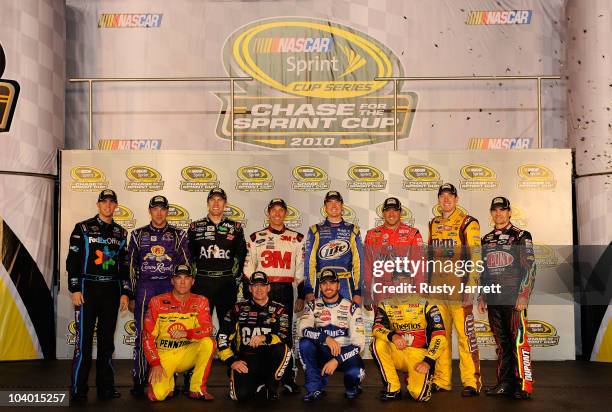 The 2010 NASCAR Sprint Cup Series Chase contenders Denny Hamlin, driver of the FedEx Office Toyota, Matt Kenseth, driver of the Crown Royal Ford,...